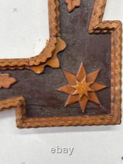 Antique Large Tramp Art Chip Carved Frame 1890 Folk Art Fine