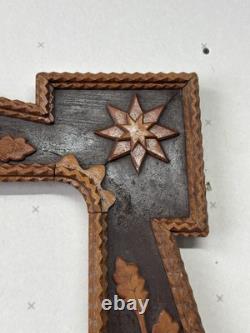 Antique Large Tramp Art Chip Carved Frame 1890 Folk Art Fine