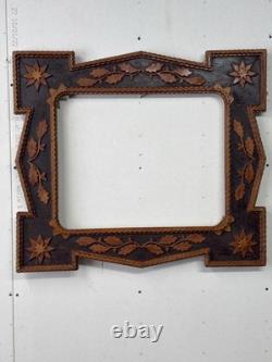 Antique Large Tramp Art Chip Carved Frame 1890 Folk Art Fine