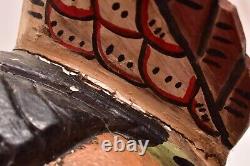 Antique MEXICAN GUERRERO FOLK ART CARVED WOOD Double ANGEL PUTTI Cherub MASK