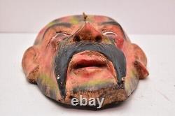 Antique MEXICAN GUERRERO FOLK ART CARVED WOOD MAN WITH MUSTACHE VTG DANCE MASK