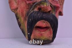 Antique MEXICAN GUERRERO FOLK ART CARVED WOOD MAN WITH MUSTACHE VTG DANCE MASK