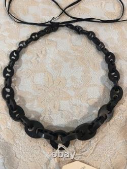 Antique Maritime Folk Art Black Carved Link Necklace /Mourning Style/Provenance
