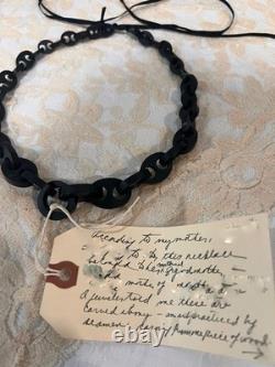 Antique Maritime Folk Art Black Carved Link Necklace /Mourning Style/Provenance
