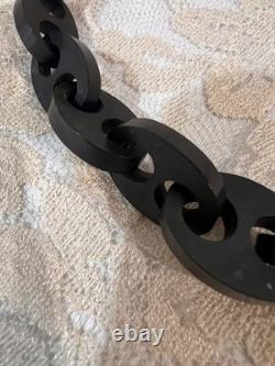 Antique Maritime Folk Art Black Carved Link Necklace /Mourning Style/Provenance