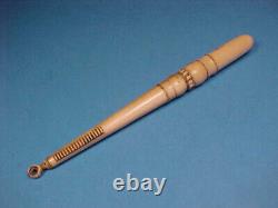 Antique Maritime Sailors Folk Art Carved Bone Needle Case Pendant Sewing Tool