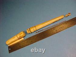 Antique Maritime Sailors Folk Art Carved Bone Needle Case Pendant Sewing Tool