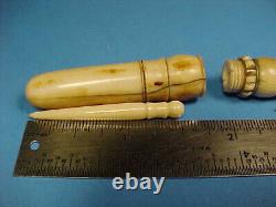 Antique Maritime Sailors Folk Art Carved Bone Needle Case Pendant Sewing Tool