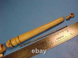 Antique Maritime Sailors Folk Art Carved Bone Needle Case Pendant Sewing Tool
