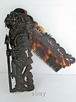 Antique Mexican Carved and Cut Out Aztec Warrior Folding Hair Comb