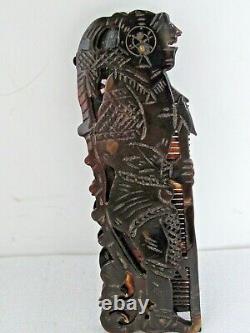 Antique Mexican Carved and Cut Out Aztec Warrior Folding Hair Comb