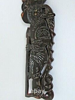 Antique Mexican Carved and Cut Out Aztec Warrior Folding Hair Comb