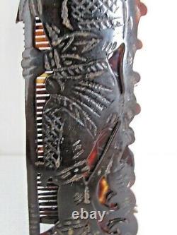 Antique Mexican Carved and Cut Out Aztec Warrior Folding Hair Comb