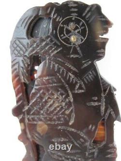 Antique Mexican Carved and Cut Out Aztec Warrior Folding Hair Comb