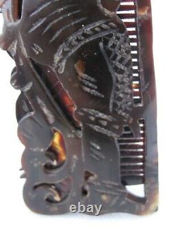 Antique Mexican Carved and Cut Out Aztec Warrior Folding Hair Comb