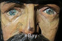 Antique Mexican Folk Art Life-Size Polychrome Hand Carved Wood Officer's Head