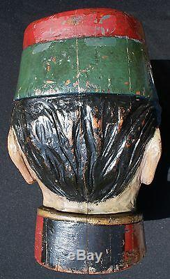 Antique Mexican Folk Art Life-Size Polychrome Hand Carved Wood Officer's Head