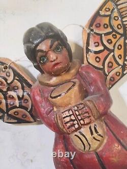 Antique Mexican Querrero Folk Art Angel Carved Wood Cherub