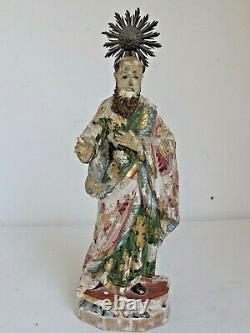 Antique Mexican Santo Figure Hand Carved Original Paint 13 Tall 18th c