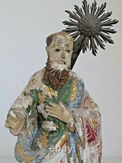 Antique Mexican Santo Figure Hand Carved Original Paint 13 Tall 18th c