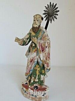 Antique Mexican Santo Figure Hand Carved Original Paint 13 Tall 18th c