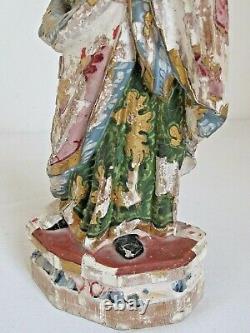 Antique Mexican Santo Figure Hand Carved Original Paint 13 Tall 18th c