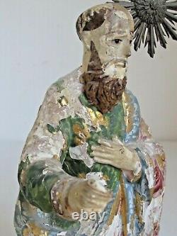 Antique Mexican Santo Figure Hand Carved Original Paint 13 Tall 18th c