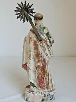 Antique Mexican Santo Figure Hand Carved Original Paint 13 Tall 18th c