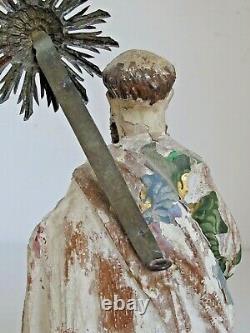 Antique Mexican Santo Figure Hand Carved Original Paint 13 Tall 18th c