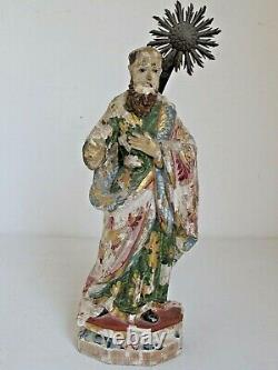 Antique Mexican Santo Figure Hand Carved Original Paint 13 Tall 18th c