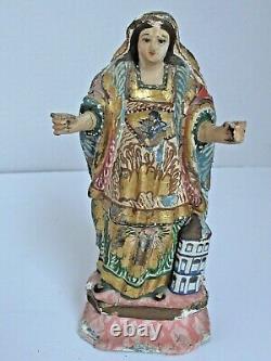 Antique Mexican Virgin Santa Hand Carved Original Paint 8 Tall 19th c