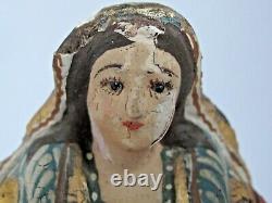 Antique Mexican Virgin Santa Hand Carved Original Paint 8 Tall 19th c