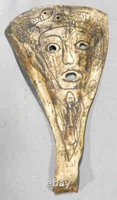 Antique Native American Carved Caribou Antler Mask Turtle Human Figure Folk Art