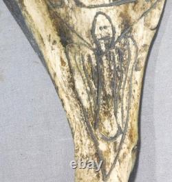 Antique Native American Carved Caribou Antler Mask Turtle Human Figure Folk Art