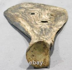 Antique Native American Carved Caribou Antler Mask Turtle Human Figure Folk Art