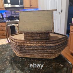 Antique Noah's Ark Carved Wood Wooden Folk Art with Animals Vintage