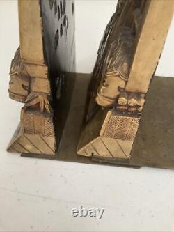 Antique Oriental Bookend Carved Folk Art Hand Carved Wood Village Carving 6