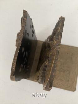 Antique Oriental Bookend Carved Folk Art Hand Carved Wood Village Carving 6