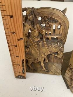 Antique Oriental Bookend Carved Folk Art Hand Carved Wood Village Carving 6