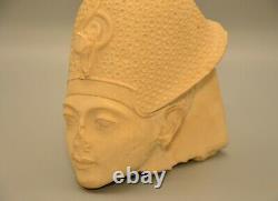 Antique Original Ancient Egyptian King Tut War Headdress Carved Bust Statue