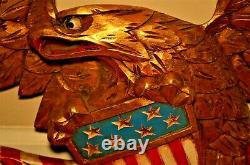 Antique Original Vintage Gilded Carved American Folk Eagle Wall Plaque Sculpture