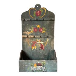 Antique Pennsylvania Dutch Folk Art Painted Wood Carved Spoon Rack Hanging Shelf