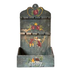Antique Pennsylvania Dutch Folk Art Painted Wood Carved Spoon Rack Hanging Shelf