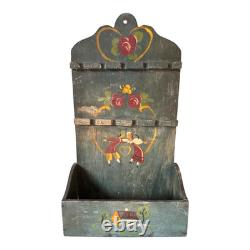 Antique Pennsylvania Dutch Folk Art Painted Wood Carved Spoon Rack Hanging Shelf