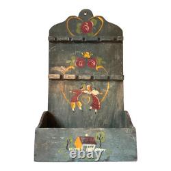 Antique Pennsylvania Dutch Folk Art Painted Wood Carved Spoon Rack Hanging Shelf