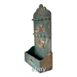 Antique Pennsylvania Dutch Folk Art Painted Wood Carved Spoon Rack Hanging Shelf
