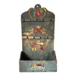 Antique Pennsylvania Dutch Folk Art Painted Wood Carved Spoon Rack Hanging Shelf