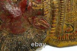 =Antique Polychrome Carved Wood Mask of Hindu Lion God Narasimha Raj India