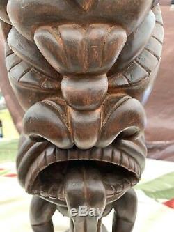 Antique Polynesian Tiki Hand Carved Wood God Statue Folk Art WOW