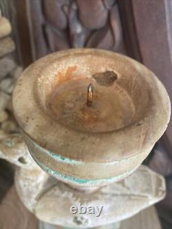 Antique Primitive Carved Candlestick Holder Wooden Folk Art Duck Decoy Handmade